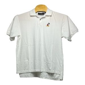 Disney Vintage Mickey Mouse Short Sleeve Polo Shirt White Men Size L
